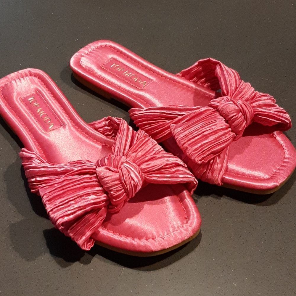 TOP MODA Pink with Bow House Shoes/ Slippers New